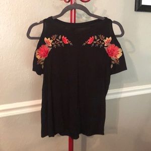 AE Outfitters Soft & Sexy Tee, Small, Dark Blue with embroidered flowers